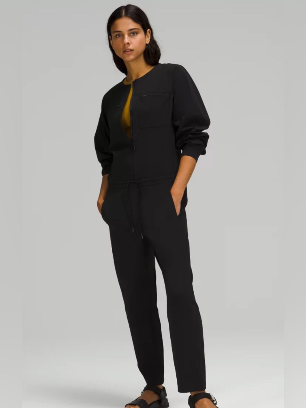 Lululemon black WovenAir� Zippered Jumpsuit
DESIGNED FOR ON THE MOVE